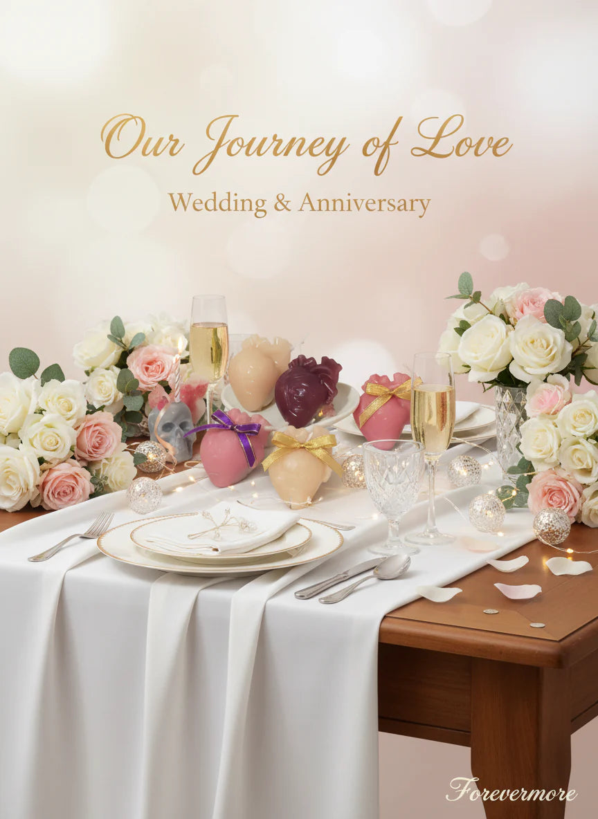 Heart candles arrangement at wedding anniversary celebration